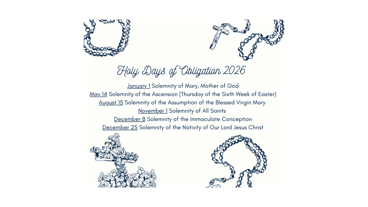 Holy Days of Obligation 2026
